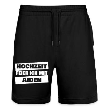 Bachelor Party Aiden - Stanley/Stella Trainer Unisex Organic Jogging Shorts - black - Front - Nik (191cm) & Marisol (170cm)