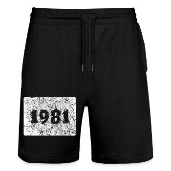 Jahr 1981 - Stanley/Stella Unisex Bio Joggingshorts Trainer  - Schwarz - Vorne - Nik (191cm) & Marisol (170cm)
