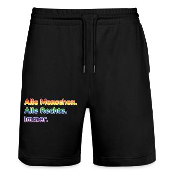 All people. All rights reserved. Always. – Pride Stateme - Stanley/Stella Trainer Unisex Organic Jogging Shorts - black - Front - Nik (191cm) & Marisol (170cm)