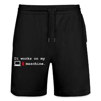 It Works On My Machine Shirt - Stanley/Stella Trainer Unisex Organic Jogging Shorts - black - Front - Nik (191cm) & Marisol (170cm)