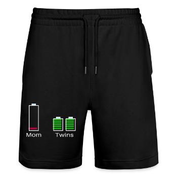 Mom with twins – battery level - Stanley/Stella Trainer Unisex Organic Jogging Shorts - black - Front - Nik (191cm) & Marisol (170cm)
