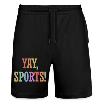 Yay Sports – Ahnungsloser Sportfan (Frauen) - Stanley/Stella Unisex Bio Joggingshorts Trainer  - Schwarz - Vorne - Nik (191cm) & Marisol (170cm)