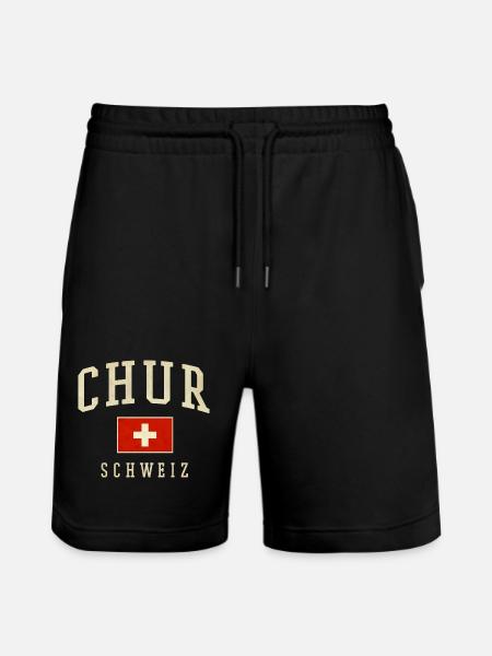 Chur Switzerland Vintage Flag Print - Stanley/Stella Trainer Unisex Organic Jogging Shorts - black