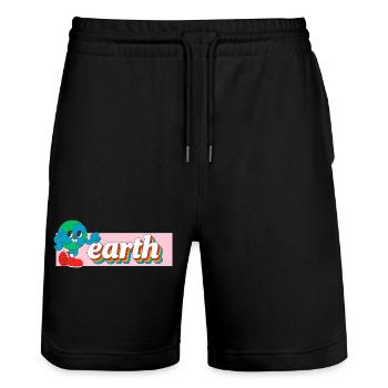 Earth Joy Retro Cartoon Tee Print - Stanley/Stella Trainer Unisex Organic Jogging Shorts - black - Front - Nik (191cm) & Marisol (170cm)