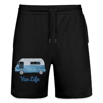 Van Life Watercolor Vintage Camper Travel - Stanley/Stella Trainer Unisex Organic Jogging Shorts - black - Front - Nik (191cm) & Marisol (170cm)