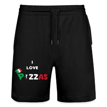 pizza humour cadeau pazzaiolo - Short de jogging bio TRAINER Stanley/Stella unisexe - noir - Devant - Nik (191cm) & Marisol (170cm)