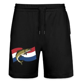 Hecht Angeln Niederlande Holland - Stanley/Stella Unisex Bio Joggingshorts Trainer  - Schwarz - Vorne - Nik (191cm) & Marisol (170cm)