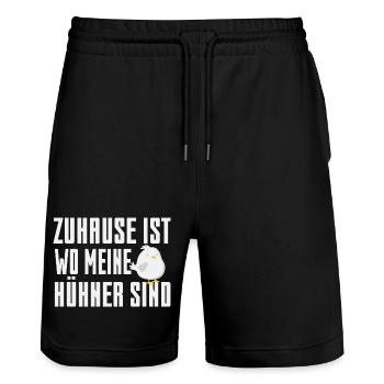 At home where my chickens are - Stanley/Stella Trainer Unisex Organic Jogging Shorts - black - Front - Nik (191cm) & Marisol (170cm)