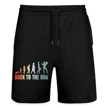 80s Girl Child to Adult - Stanley/Stella Trainer Unisex Organic Jogging Shorts - black - Front - Nik (191cm) & Marisol (170cm)