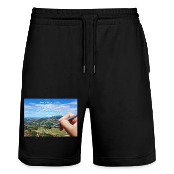 Himmlisches Schöpfungszitat Landschaft - Stanley/Stella Unisex Bio Joggingshorts Trainer  - Schwarz - Vorne - Nik (191cm) & Marisol (170cm)
