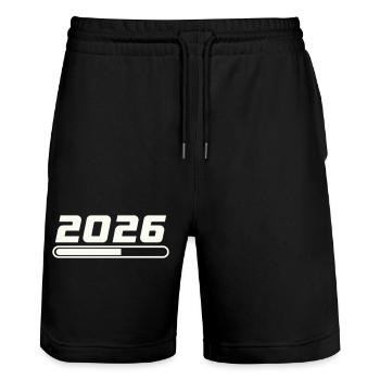 2026 - Stanley/Stella Trainer Unisex Organic Jogging Shorts - black - Front - Nik (191cm) & Marisol (170cm)