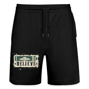Je crois aux OVNI - Short de jogging bio TRAINER Stanley/Stella unisexe - noir - Devant - Nik (191cm) & Marisol (170cm)