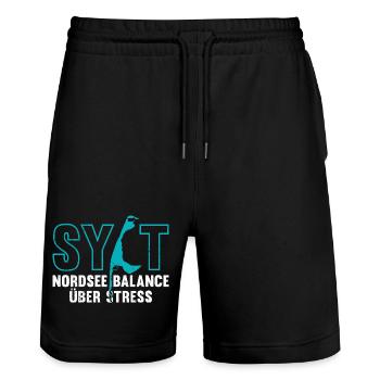 NORDSEE BALANCE ÜBER STRESS Lustiges - Stanley/Stella Unisex Bio Joggingshorts Trainer  - Schwarz - Vorne - Nik (191cm) & Marisol (170cm)