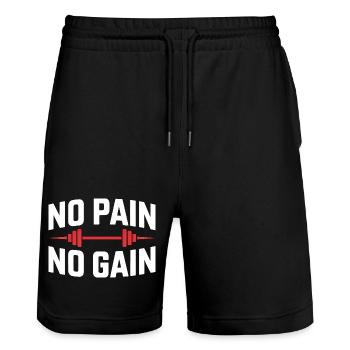 Pas de douleur, pas de gain – Dicton classique de la salle de sport - Short de jogging bio TRAINER Stanley/Stella unisexe - noir - Devant - Nik (191cm) & Marisol (170cm)