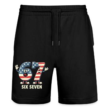 US Flag 67 Memes Six Seven - Stanley/Stella Trainer Unisex Organic Jogging Shorts - black - Front - Nik (191cm) & Marisol (170cm)
