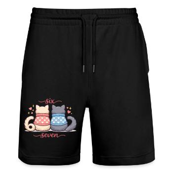 Katze Valentine 67 Six Seven Meme Geschenk Süß - Stanley/Stella Unisex Bio Joggingshorts Trainer  - Schwarz - Vorne - Nik (191cm) & Marisol (170cm)