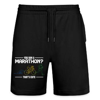 Marathon Humor - You Ran A Marathon? Thats Cute - Stanley/Stella Unisex Bio Joggingshorts Trainer  - Schwarz - Vorne - Nik (191cm) & Marisol (170cm)