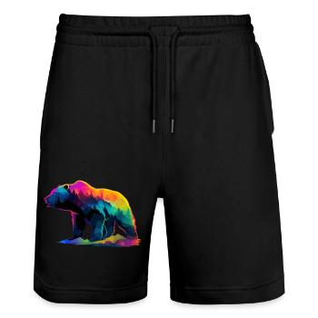 Bear In The Mountains  - Stanley/Stella Trainer Unisex Organic Jogging Shorts - black - Front - Nik (191cm) & Marisol (170cm)