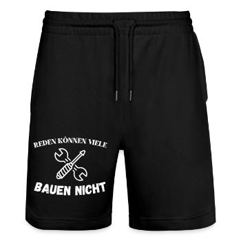 Reden können viele – bauen nicht Handwerker Design - Stanley/Stella Unisex Bio Joggingshorts Trainer  - Schwarz - Vorne - Nik (191cm) & Marisol (170cm)