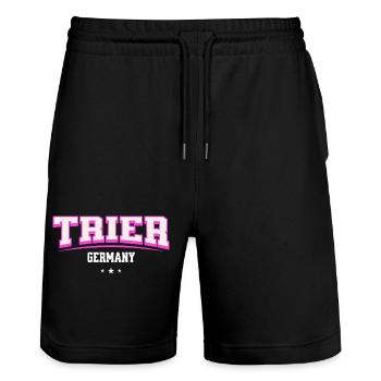 Trier Germany Retro Schriftzug - Stanley/Stella Unisex Bio Joggingshorts Trainer  - Schwarz - Vorne - Nik (191cm) & Marisol (170cm)