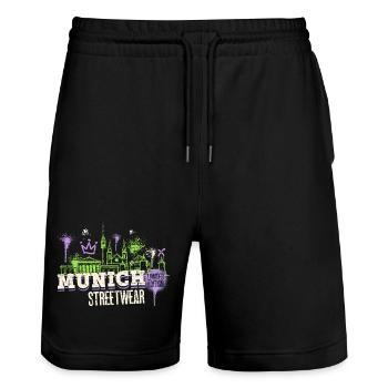 Munich Munich Ville de la silhouette urbaine Allemagne Graffiti - Short de jogging bio TRAINER Stanley/Stella unisexe - noir - Devant - Nik (191cm) & Marisol (170cm)