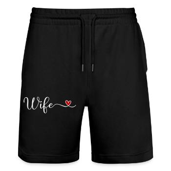 Ehefrau - Stanley/Stella Unisex Bio Joggingshorts Trainer  - Schwarz - Vorne - Nik (191cm) & Marisol (170cm)