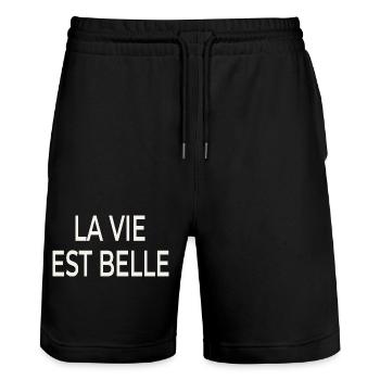 La Vie Est Belle – French chic - Stanley/Stella Trainer Unisex Organic Jogging Shorts - black - Front - Nik (191cm) & Marisol (170cm)