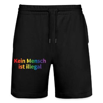 No One Is Illegal Rainbow - Stanley/Stella Trainer Unisex Organic Jogging Shorts - black - Front - Nik (191cm) & Marisol (170cm)