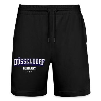 Dusseldorf Germany Varsity Logo - Stanley/Stella Trainer Unisex Organic Jogging Shorts - black - Front - Nik (191cm) & Marisol (170cm)