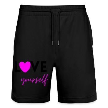 AIME-TOI ROSE ! SENTIMENT D’AUTONOMISATION MENTALE - Short de jogging bio TRAINER Stanley/Stella unisexe - noir - Devant - Nik (191cm) & Marisol (170cm)
