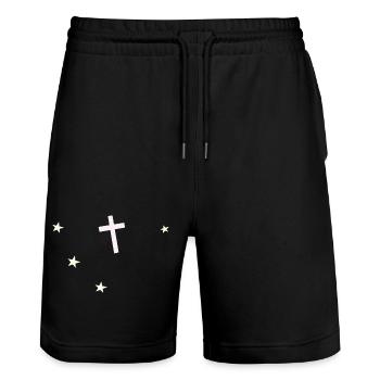 Cross and stars: nocturnal faith - Stanley/Stella Trainer Unisex Organic Jogging Shorts - black - Front - Nik (191cm) & Marisol (170cm)