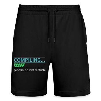 Funny Programmer T-Shirt - Compiling Please - Stanley/Stella Trainer Unisex Organic Jogging Shorts - black - Front - Nik (191cm) & Marisol (170cm)