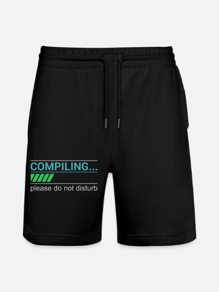 Funny Programmer T-Shirt - Compiling Please - Stanley/Stella Trainer Unisex Organic Jogging Shorts - black