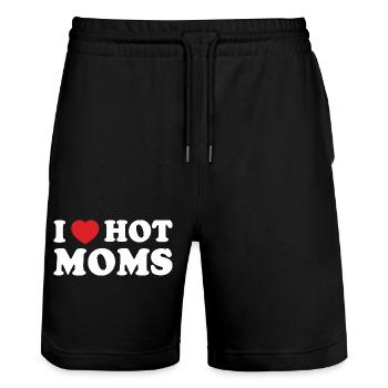 Fettes Retro-Herz-Mama-Slogan-T-Shirt - Stanley/Stella Unisex Bio Joggingshorts Trainer  - Schwarz - Vorne - Nik (191cm) & Marisol (170cm)