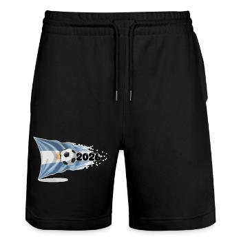 Argentinien 2026 Fußballbanner | Albiceleste Flagge - Stanley/Stella Unisex Bio Joggingshorts Trainer  - Schwarz - Vorne - Nik (191cm) & Marisol (170cm)