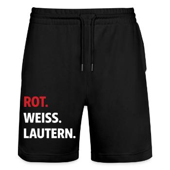 Rot. Weiß. Lautern. – Kaiserslautern Fan Shirt - Stanley/Stella Unisex Bio Joggingshorts Trainer  - Schwarz - Vorne - Nik (191cm) & Marisol (170cm)