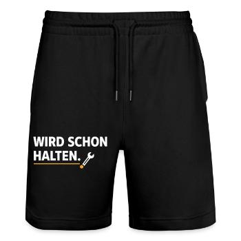 Wird schon halten. – Lustiges Handwerker Shirt - Stanley/Stella Unisex Bio Joggingshorts Trainer  - Schwarz - Vorne - Nik (191cm) & Marisol (170cm)