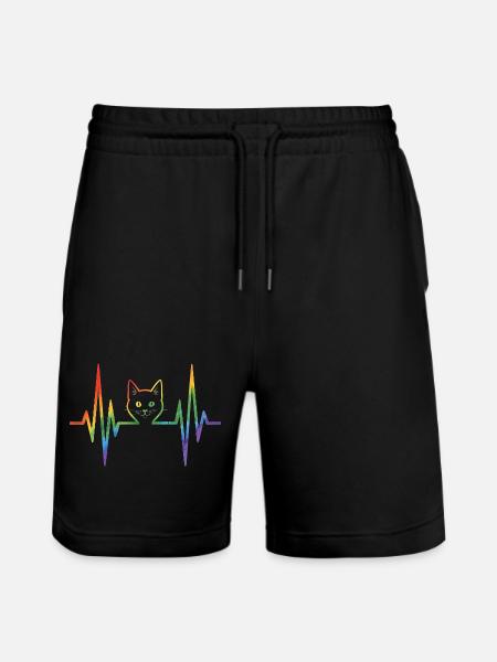 Rainbow cat with pulse heart line - Stanley/Stella Trainer Unisex Organic Jogging Shorts - black