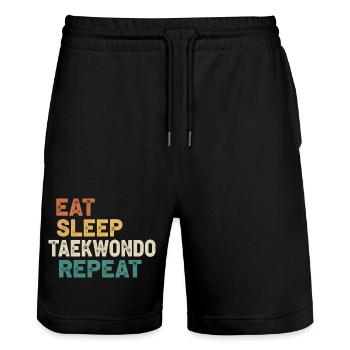 Eat Sleep Taekwondo Repeat - Retro Martial Arts - Stanley/Stella Trainer Unisex Organic Jogging Shorts - black - Front - Nik (191cm) & Marisol (170cm)
