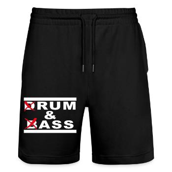 Rum & Ass – Drum and Bass Wortspiel - Stanley/Stella Unisex Bio Joggingshorts Trainer  - Schwarz - Vorne - Nik (191cm) & Marisol (170cm)