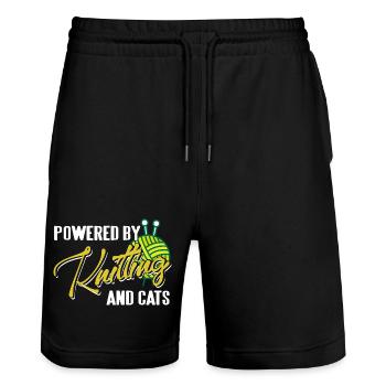 Powered by Knitting and Cats Humor Life - Stanley/Stella Unisex Bio Joggingshorts Trainer  - Schwarz - Vorne - Nik (191cm) & Marisol (170cm)