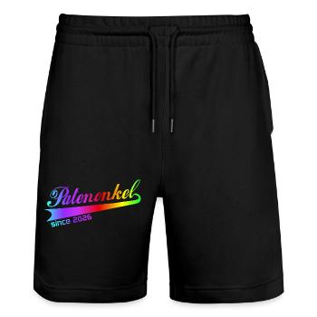 Patenonkel 2026, Patenonkel Hoodie, Tasche, Shirt - Stanley/Stella Unisex Bio Joggingshorts Trainer  - Schwarz - Vorne - Nik (191cm) & Marisol (170cm)