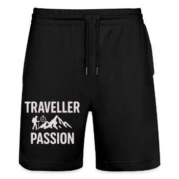 Passion for travel Mountain hiking - Traveller Passion - Stanley/Stella Trainer Unisex Organic Jogging Shorts - black - Front - Nik (191cm) & Marisol (170cm)
