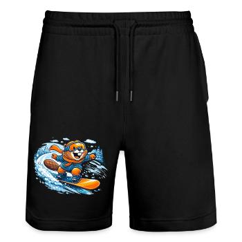 Biber Snowboard Winter - Stanley/Stella Unisex Bio Joggingshorts Trainer  - Schwarz - Vorne - Nik (191cm) & Marisol (170cm)