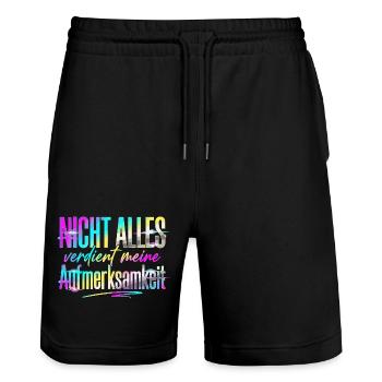 Nicht alles verdient meine Aufmerksamkeit - Stanley/Stella Unisex Bio Joggingshorts Trainer  - Schwarz - Vorne - Nik (191cm) & Marisol (170cm)