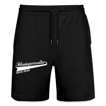schwiegermutter 2026, beste schwiegermutti ever - Stanley/Stella Unisex Bio Joggingshorts Trainer  - Schwarz - Vorne - Nik (191cm) & Marisol (170cm)