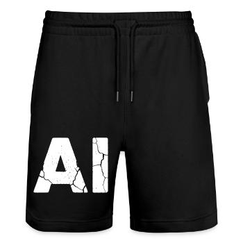 AI Artificial Intelligence Text Grunge Vektor - Stanley/Stella Unisex Bio Joggingshorts Trainer  - Schwarz - Vorne - Nik (191cm) & Marisol (170cm)