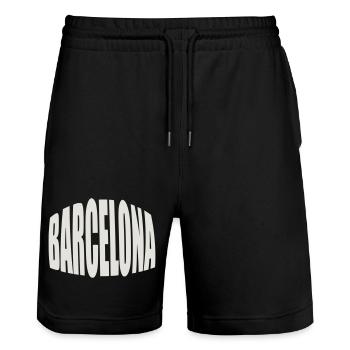 Barcelona Großschrift Logo - Stanley/Stella Unisex Bio Joggingshorts Trainer  - Schwarz - Vorne - Nik (191cm) & Marisol (170cm)