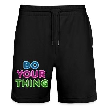 Do Your Thing Neon Schriftzug - Stanley/Stella Unisex Bio Joggingshorts Trainer  - Schwarz - Vorne - Nik (191cm) & Marisol (170cm)