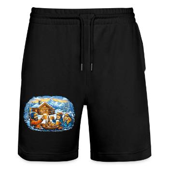 Après ski hut – winter holiday with friends - Stanley/Stella Trainer Unisex Organic Jogging Shorts - black - Front - Nik (191cm) & Marisol (170cm)